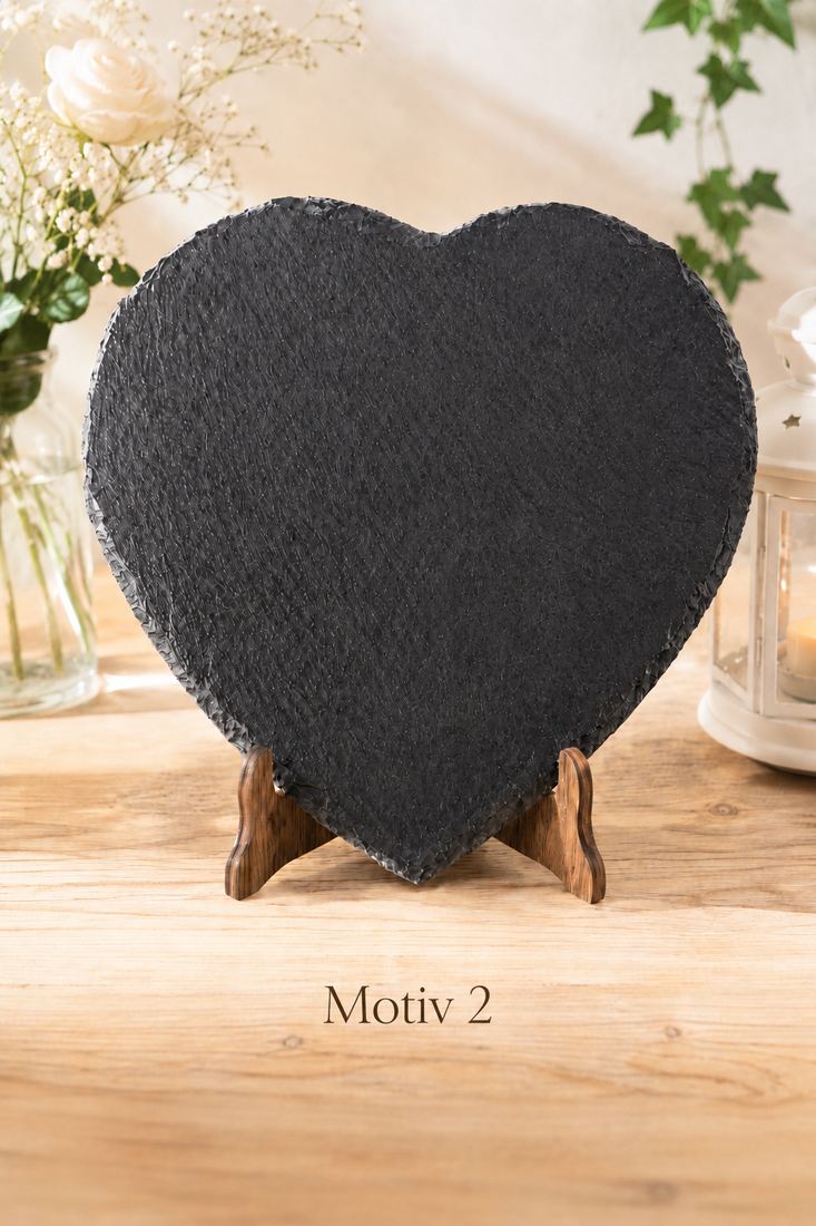 Gedenktafel Herz aus Schiefer mit Foto-Gravur – Grabschmuck