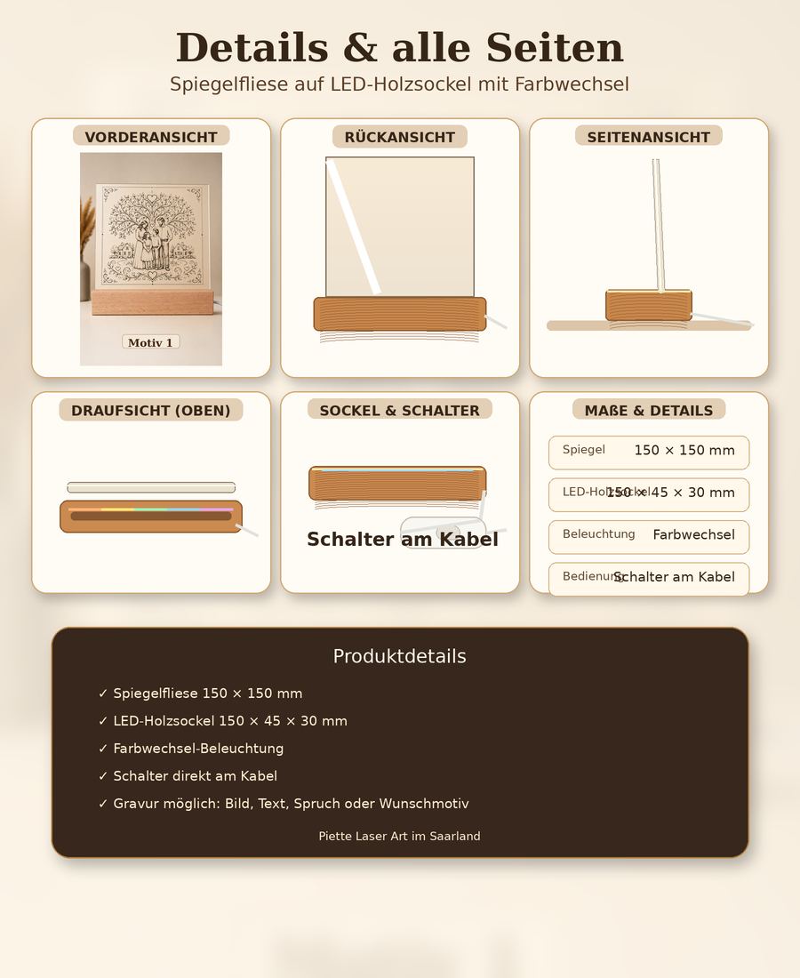 LED-Spiegel mit Motiv – personalisierbar, 4 Designs oder eigenes Motiv