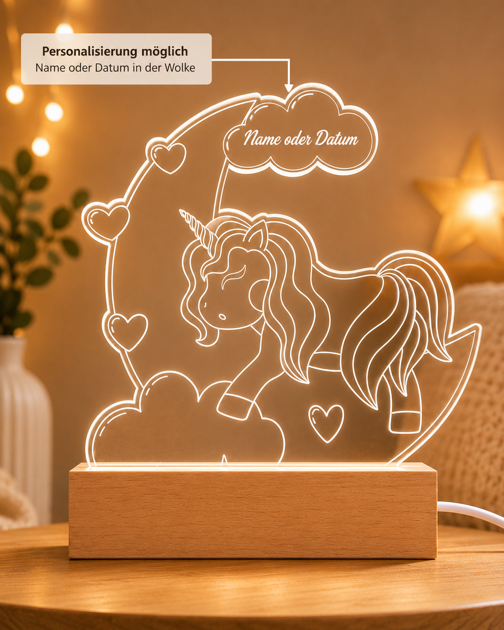 LED-Nachtlampe Einhorn personalisiert mit Namen