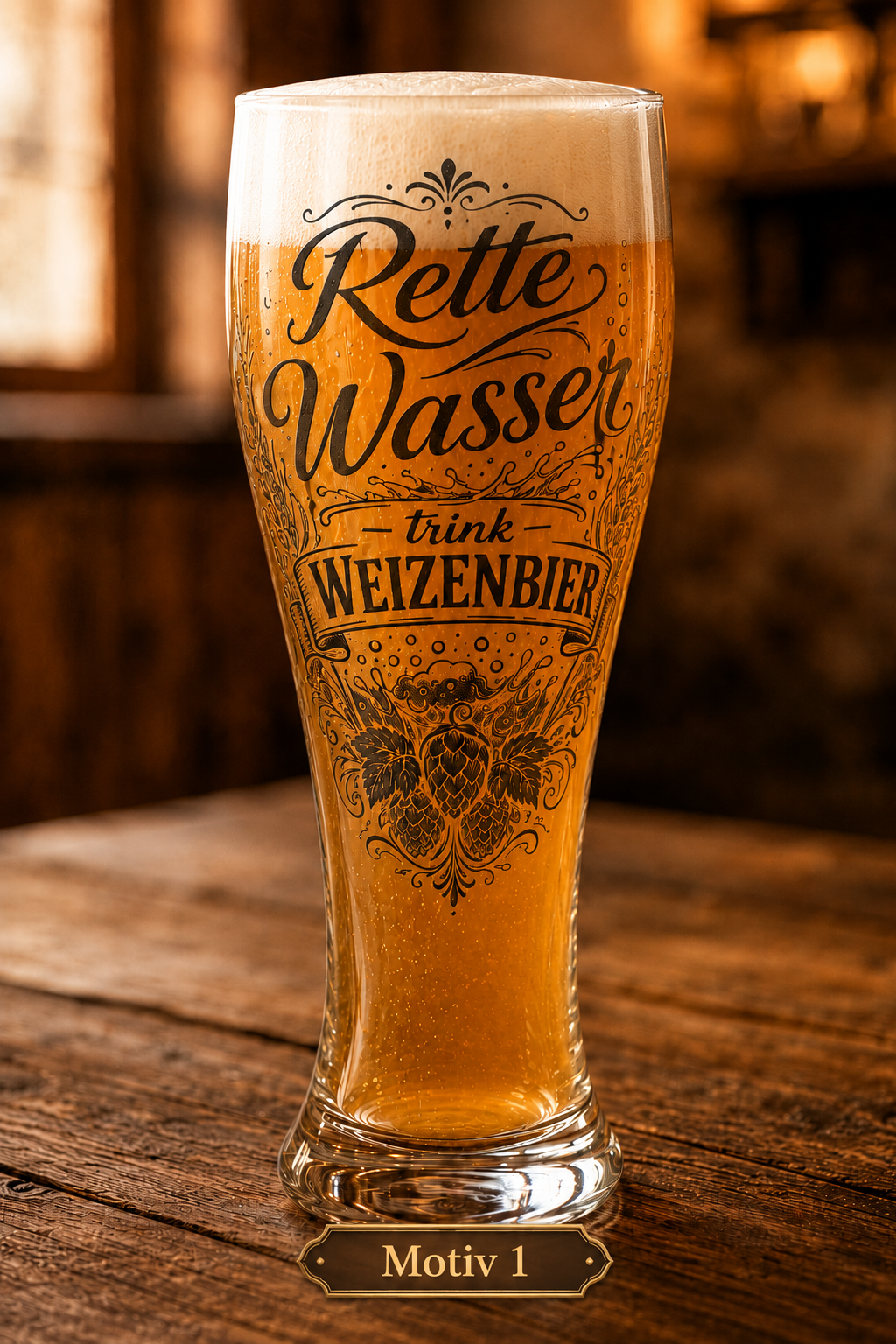 Weizenbierglas „Rette Wasser“ mit Gravur