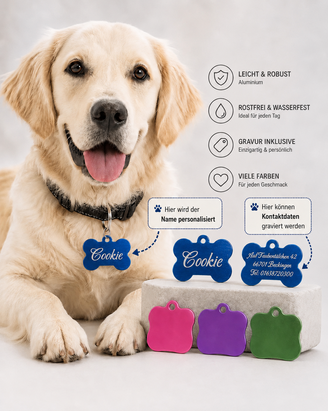 Hundemarke mit Gravur - Modell Cookie
