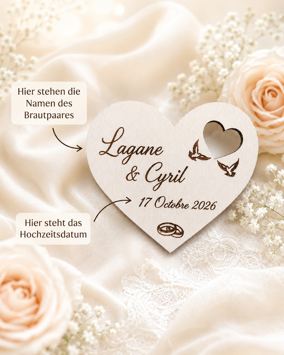 Hochzeitsmagnet Logane aus Holz
