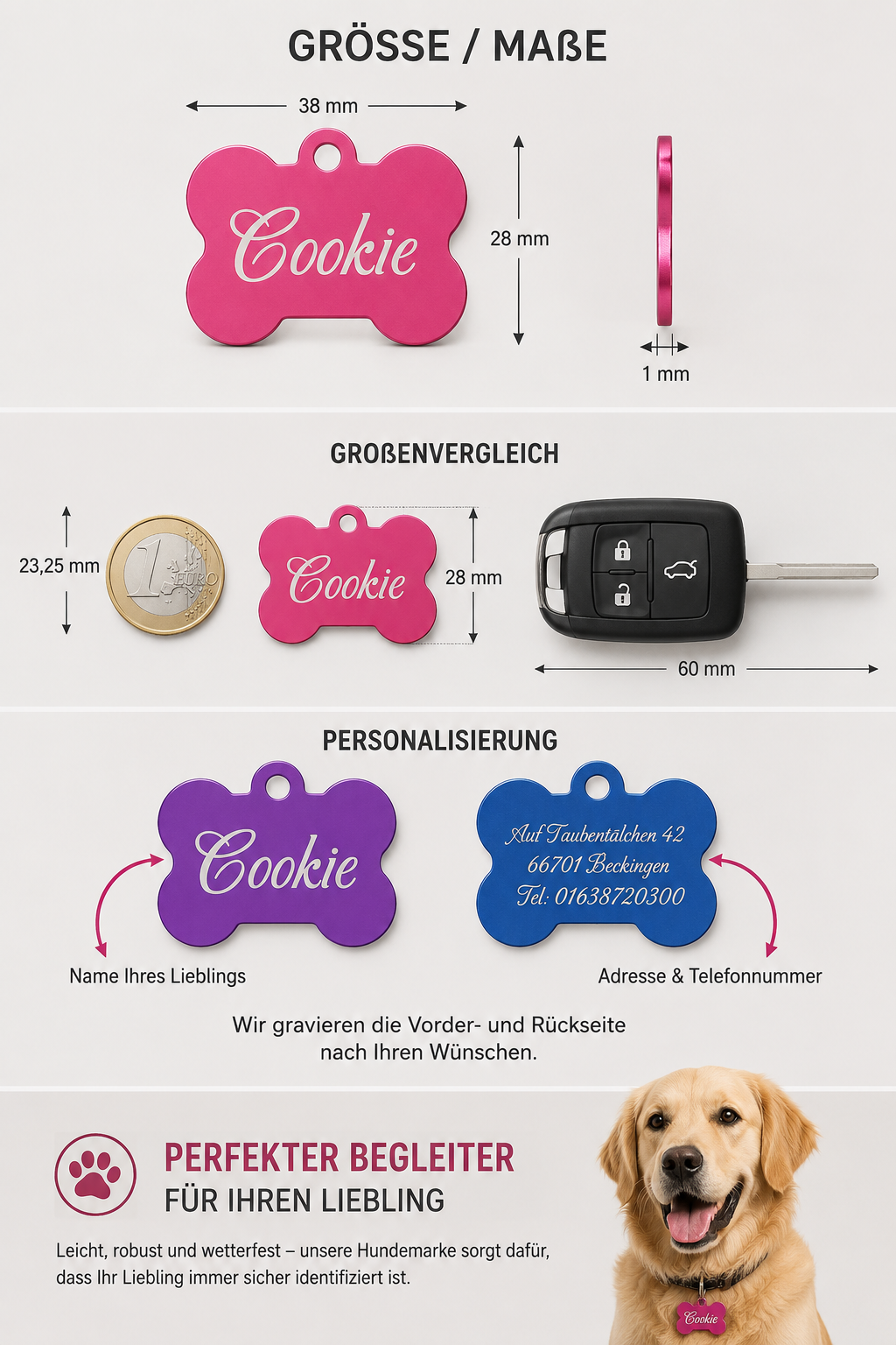 Hundemarke mit Gravur - Modell Cookie