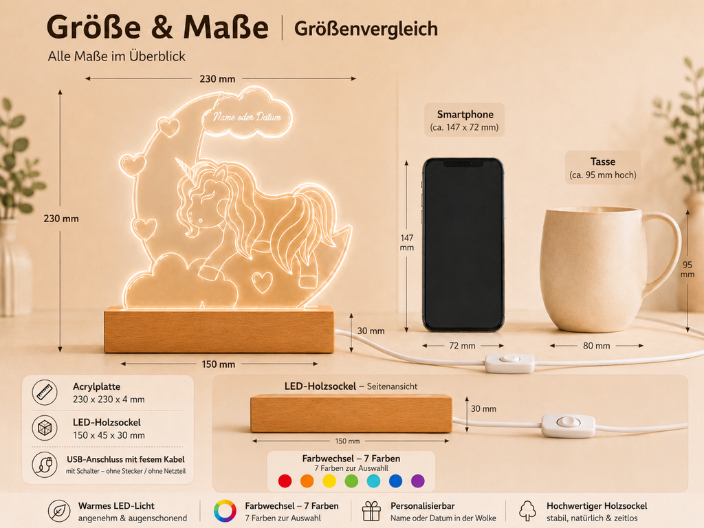 LED-Nachtlampe Einhorn personalisiert mit Namen