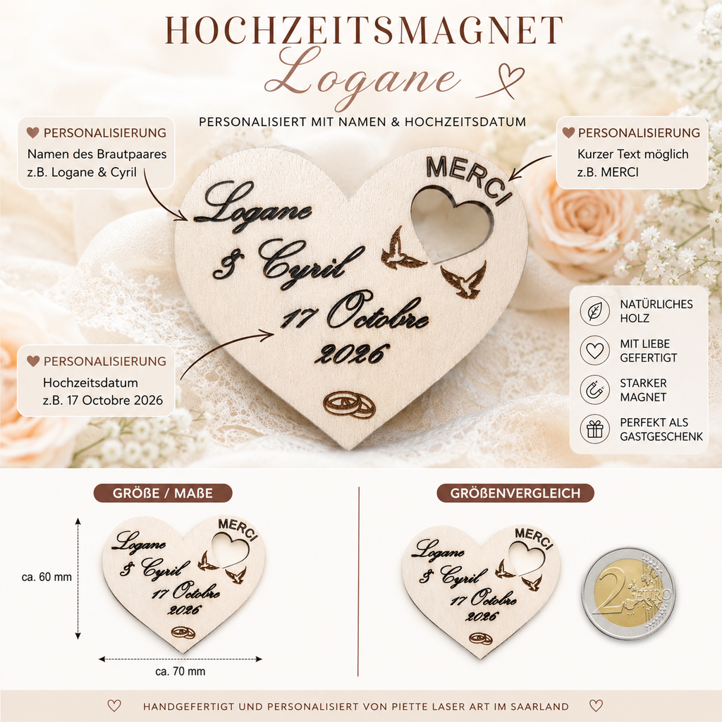 Hochzeitsmagnet Logane aus Holz