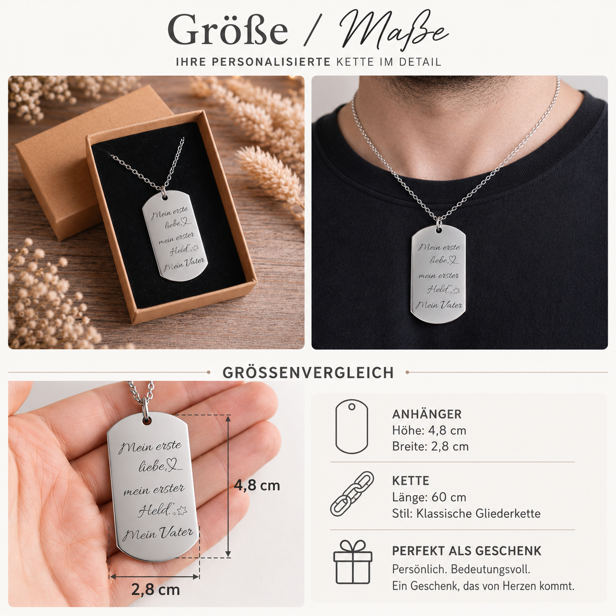 Herren-Halskette mit Gravur aus Edelstahl