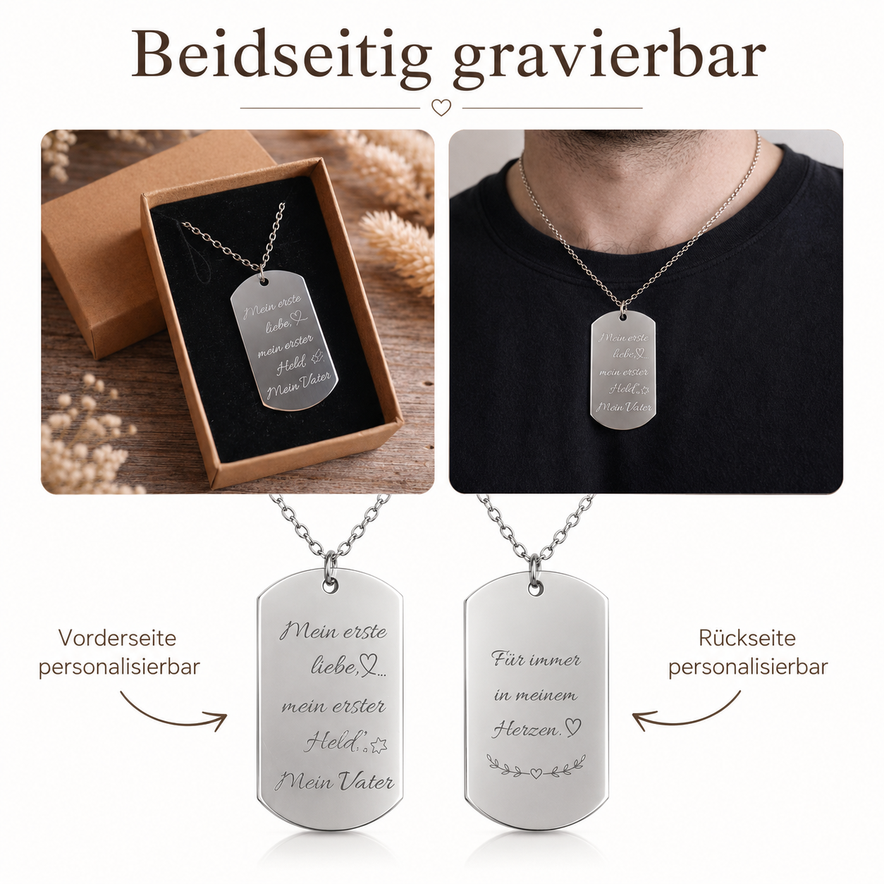 Herren-Halskette mit Gravur aus Edelstahl