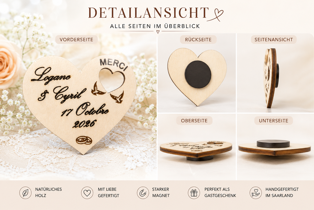 Hochzeitsmagnet Logane aus Holz