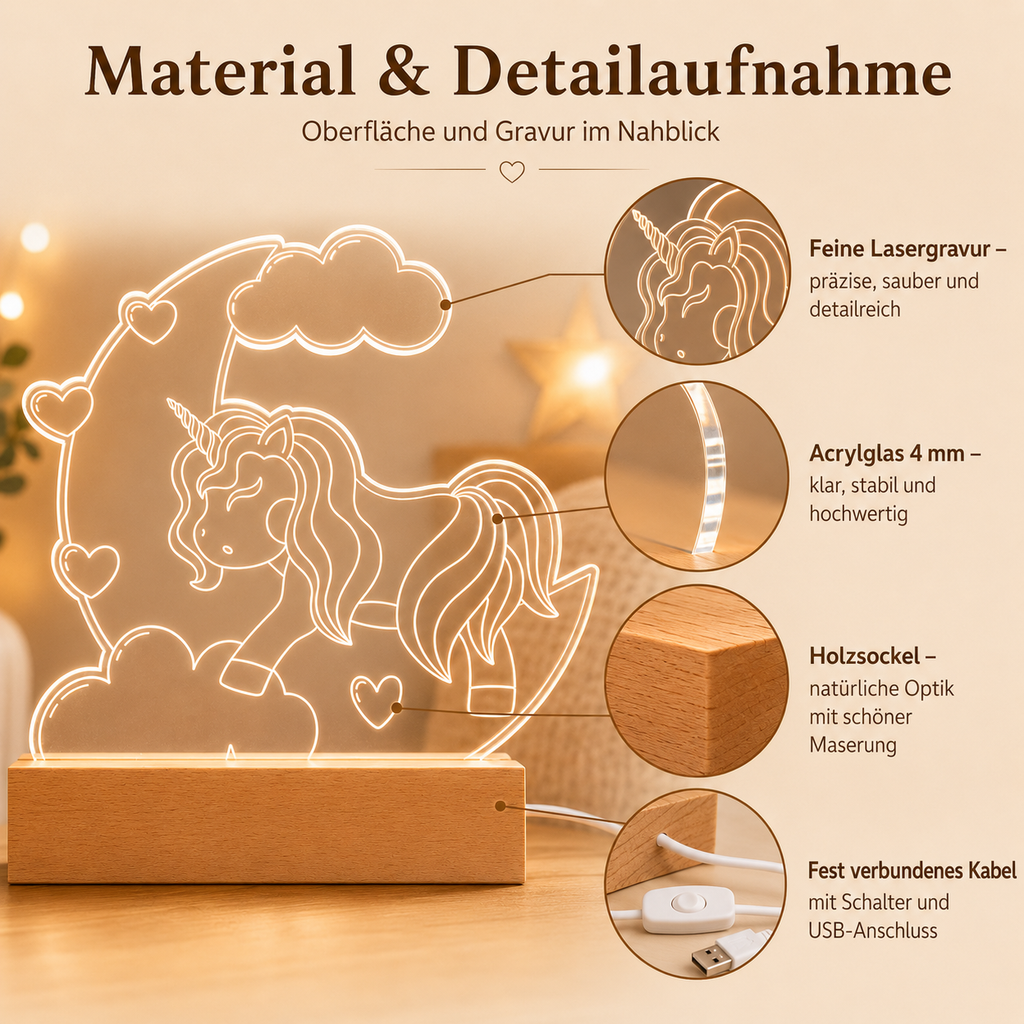 LED-Nachtlampe Einhorn personalisiert mit Namen