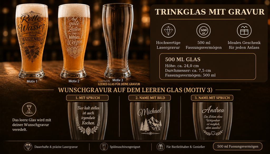 Weizenbierglas „Rette Wasser“ mit Gravur