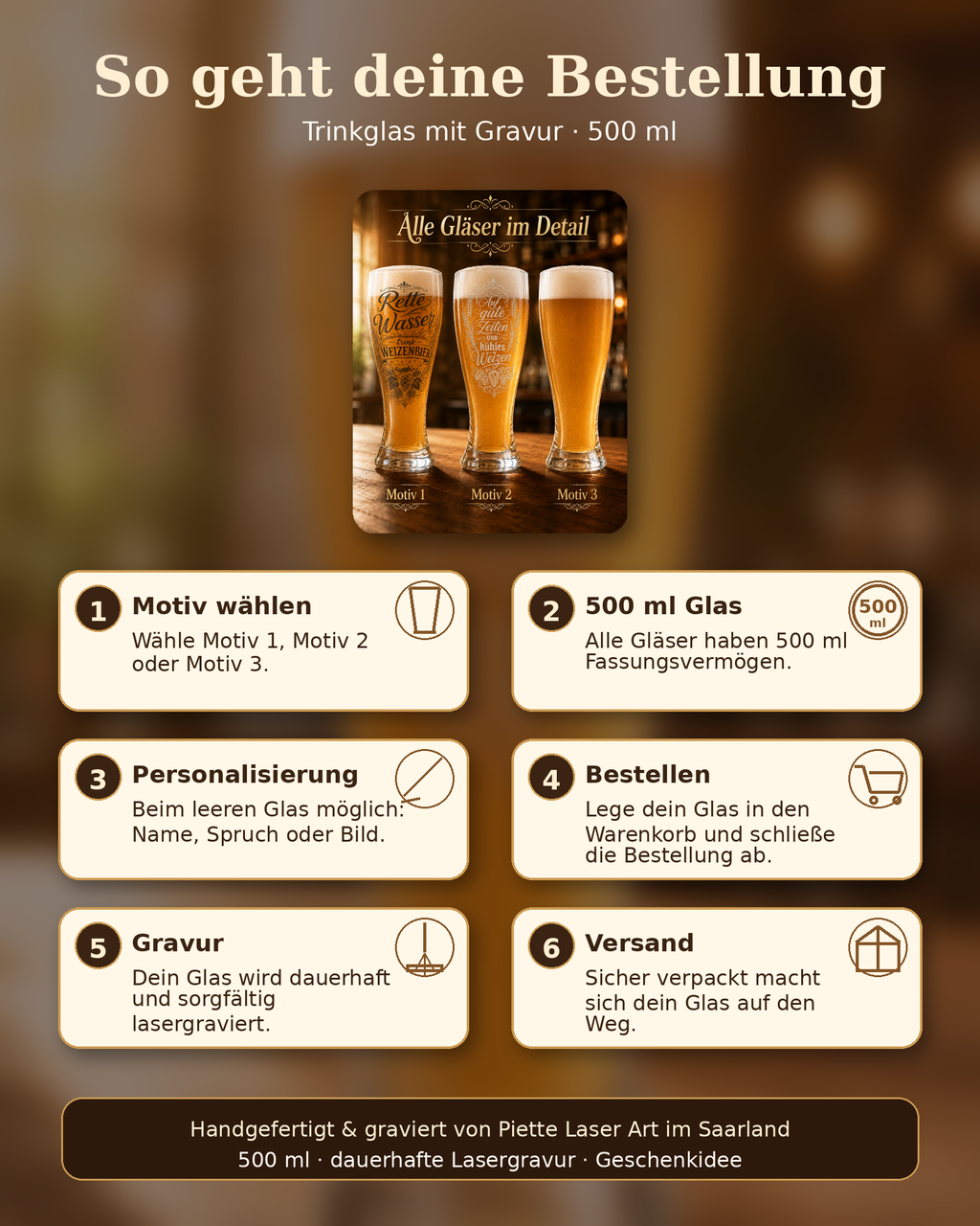 Weizenbierglas „Rette Wasser“ mit Gravur