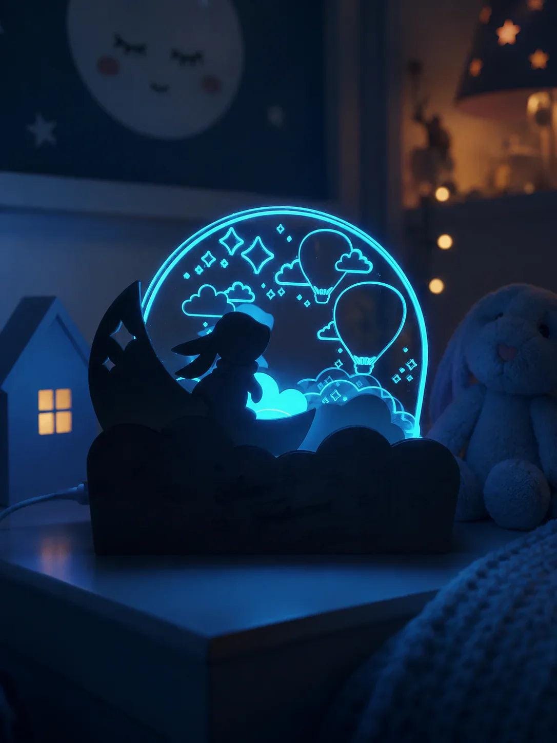 Nahaufnahme der gravierten Acrylscheibe mit LED Beleuchtung