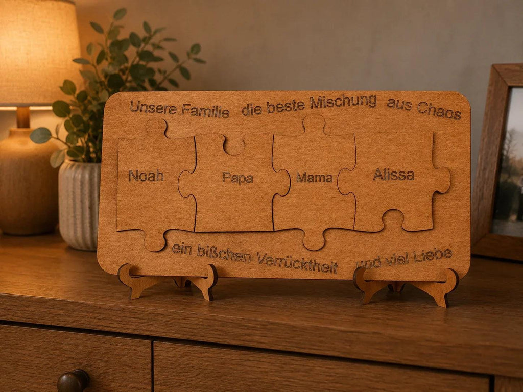 Personalisiertes Familienpuzzle aus Holz mit Namen
