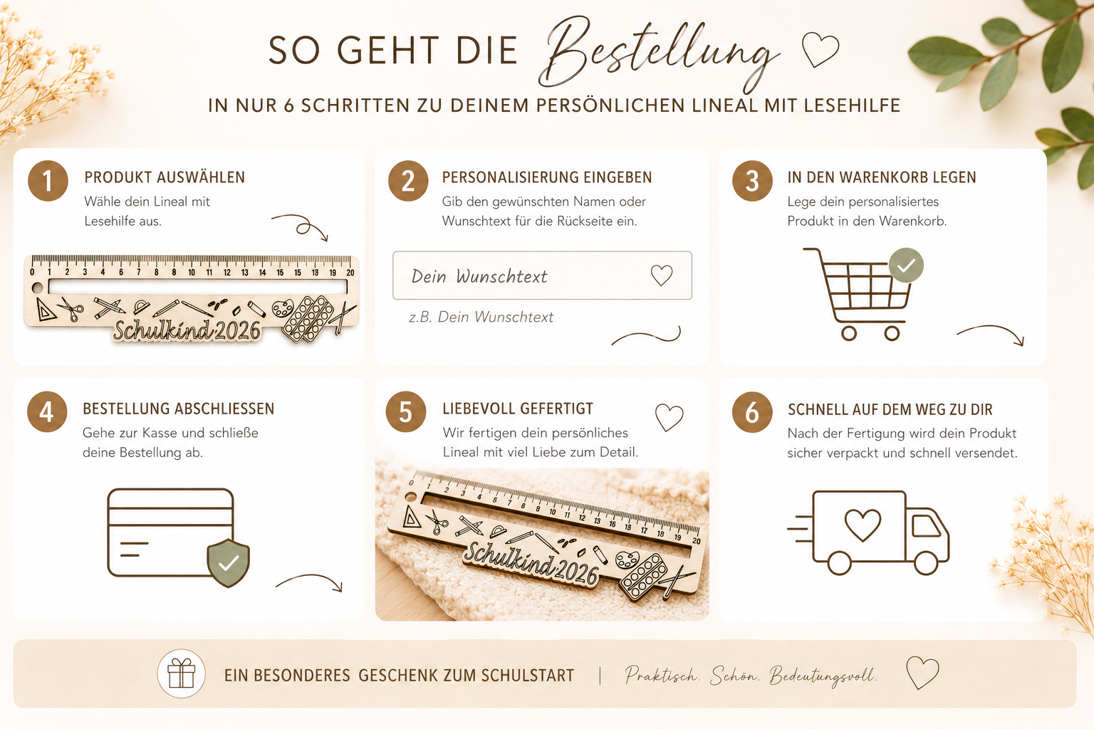 Personalisierungsbild für das Holz-Lineal mit Wunschtext auf der Rückseite für Name, Datum oder kurzen Spruch.