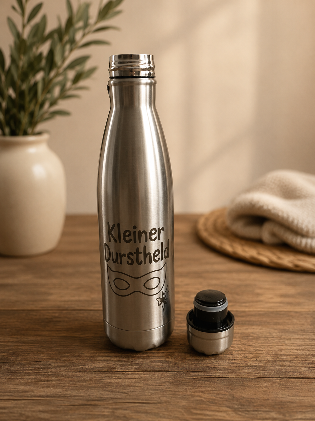Edelstahl-Trinkflasche mit Gravur Detailaufnahme).