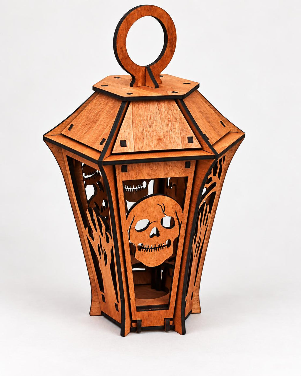 Halloween-Holzlaterne mit Totenkopf, 28 cm