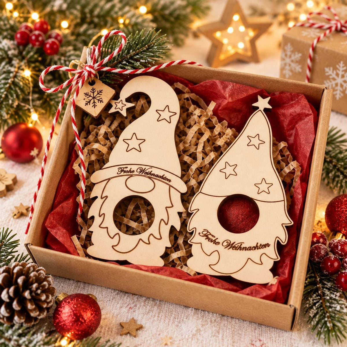 Weihnachtswichtel aus Holz mit Namen – Schokoladenhalter