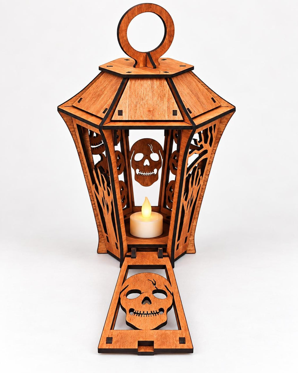 Halloween-Holzlaterne mit Totenkopf, 28 cm