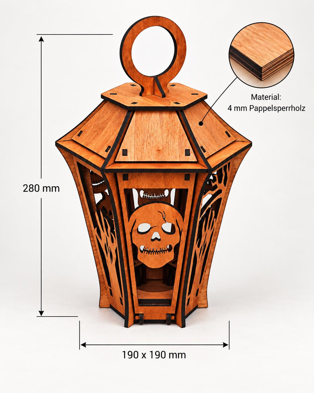 Halloween-Holzlaterne mit Totenkopf, 28 cm