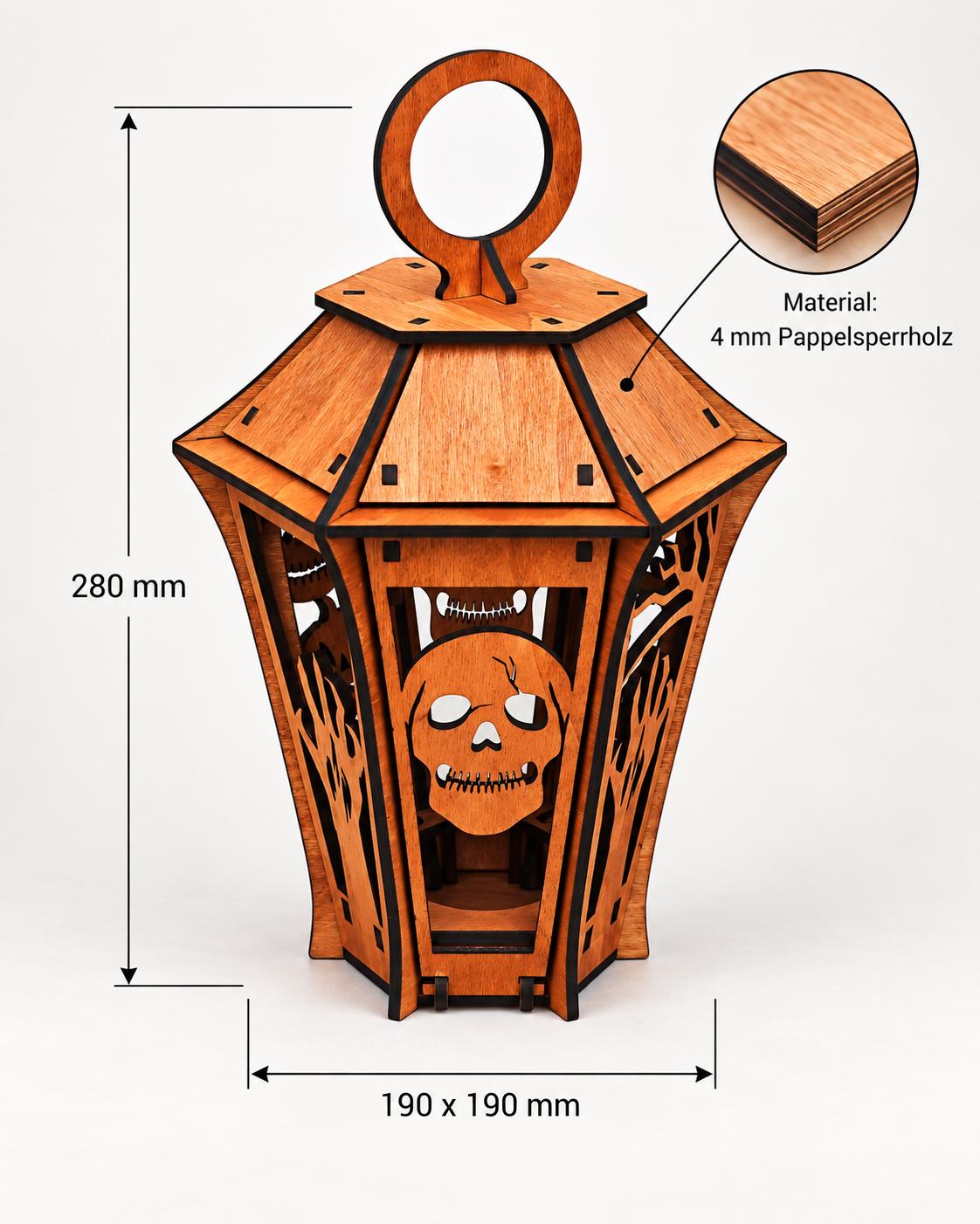 Halloween-Holzlaterne mit Totenkopf, 28 cm