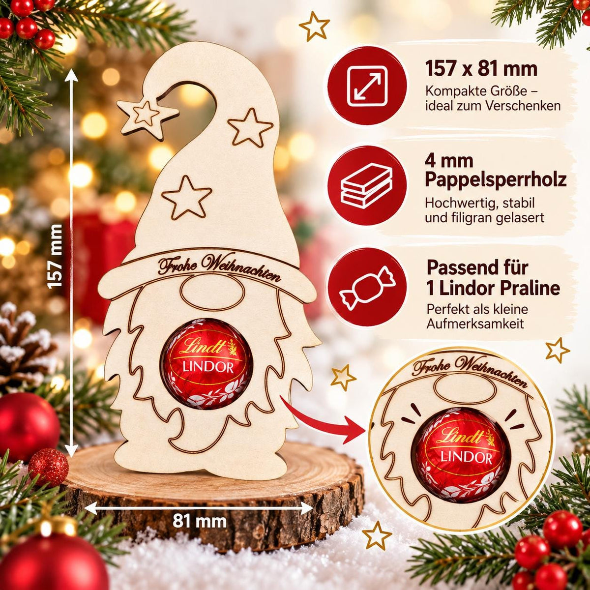 Weihnachtswichtel aus Holz mit Namen – Schokoladenhalter