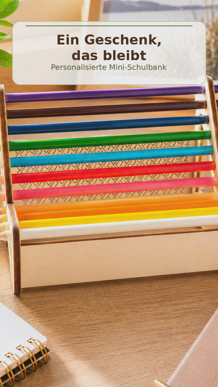 Personalisierter Holz-Stiftehalter zur Einschulung inklusive Stifte